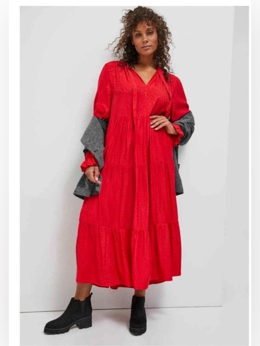 NWOT MAUVE by Anthropologie Wendy Tiered Maxi Red Dress Size 1X